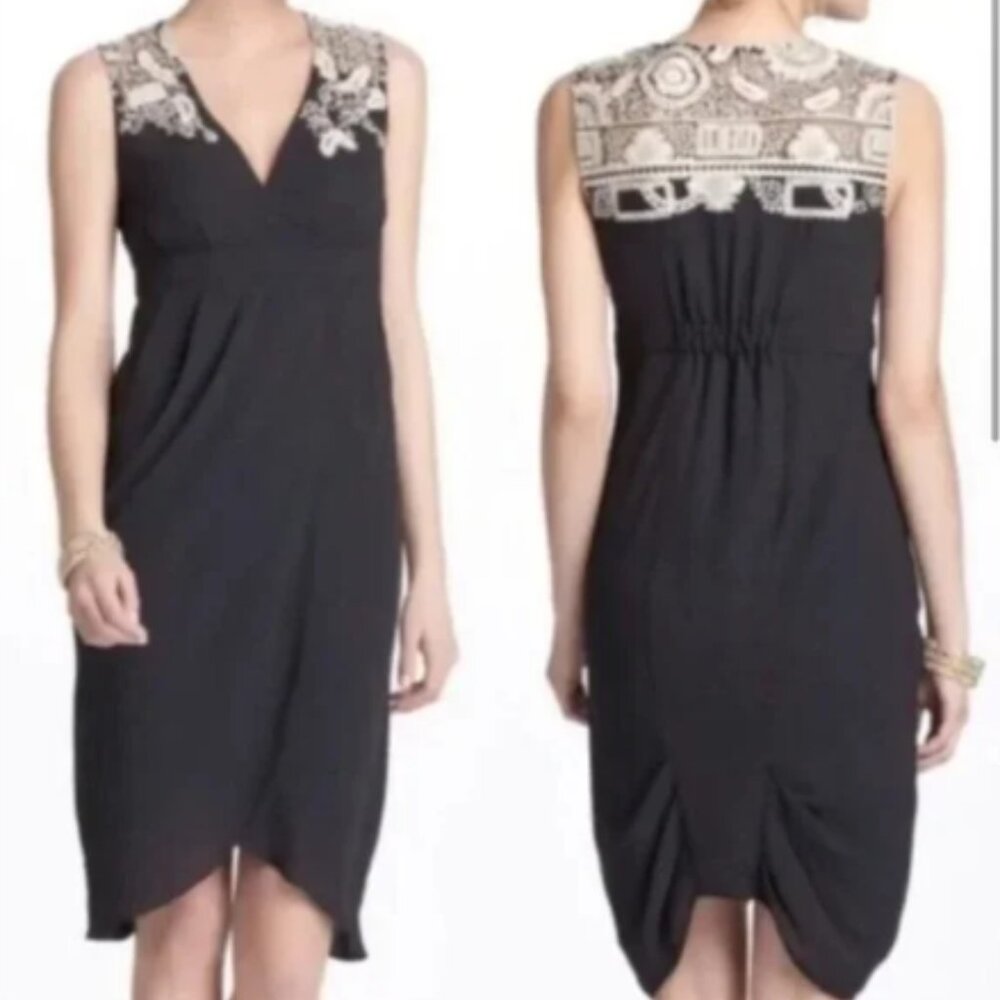 Anthropologie Meadow Rue black tulip skirt embroidered lace top dress